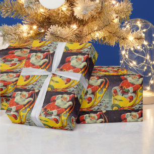 Vintage kerst, Kerstman in een ruimteschip Cadeaupapier