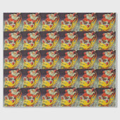 Vintage kerst, Kerstman in een ruimteschip Cadeaupapier (Vlak)