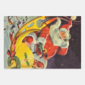 Vintage kerst, Kerstman in een ruimteschip Inpakpapier Vel (Voorkant)