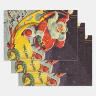 Vintage kerst, Kerstman in een ruimteschip Inpakpapier Vel