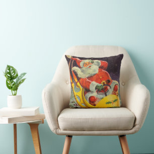 Vintage kerst, Kerstman in een ruimteschip Kussen