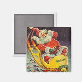 Vintage kerst, Kerstman in een ruimteschip Magneet (Voorkant / Achterkant)