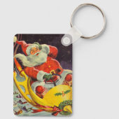Vintage kerst, Kerstman in een ruimteschip Sleutelhanger (Achterkant)