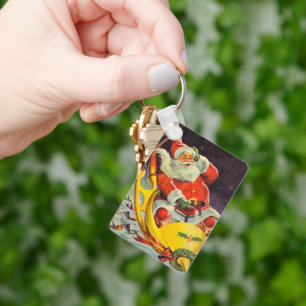 Vintage kerst, Kerstman in een ruimteschip Sleutelhanger