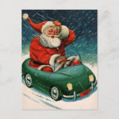 Vintage kerst, Kerstman in een Schattigee auto Briefkaart (Voorkant)