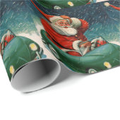 Vintage kerst, Kerstman in een Schattigee auto Cadeaupapier (Rol Hoek)
