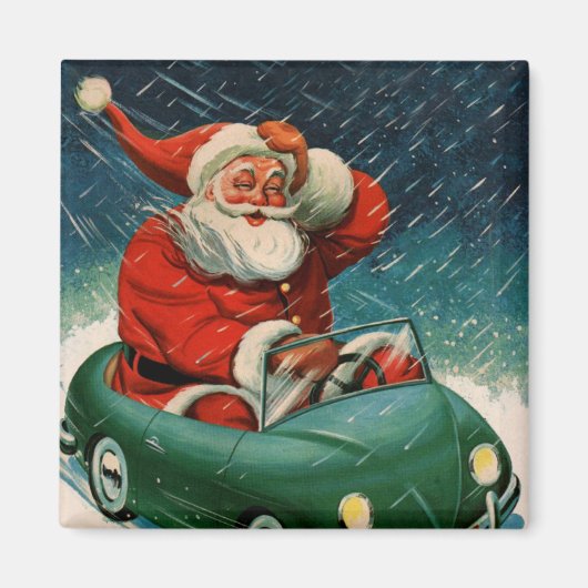Vintage kerst, Kerstman in een Schattigee auto Magneet (Voorkant)
