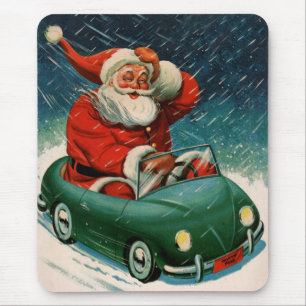 Vintage kerst, Kerstman in een Schattigee auto Muismat