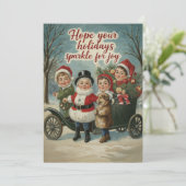 Vintage kerst Kinder sprankelende groet Feestdagenkaart (Staand voorkant)