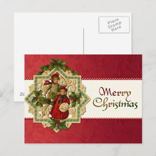 Vintage Kerst Kinderen Briefkaart (Voorkant / Achterkant)