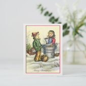 Vintage Kerst kinderen kastanjes Feestdagenkaart (Staand voorkant)