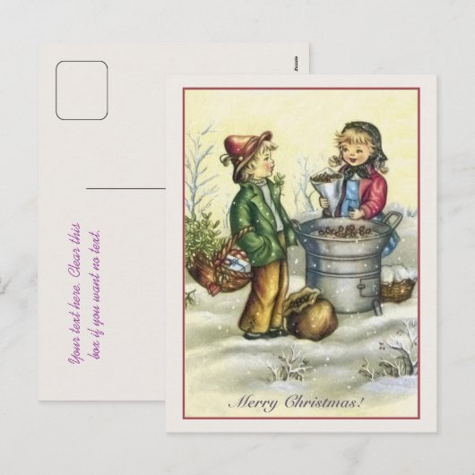 Vintage Kerst kinderen kastanjes Feestdagenkaart (Voorkant / Achterkant)