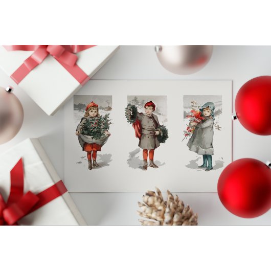 Vintage Kerst Kinderen met Kransen Briefkaart