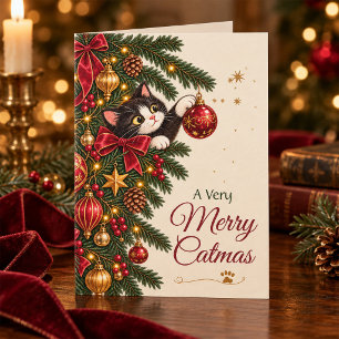 Vintage Kerst Kitten Merry Catmas Feestdagenkaart
