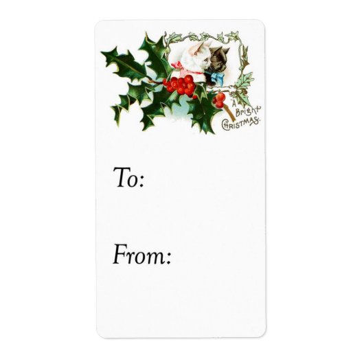 Vintage Kerst Kittens Gift Label (Voorkant)