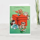 Vintage Kerst - Kittens & kerstsfeer, Feestdagen Kaart (Voorkant)