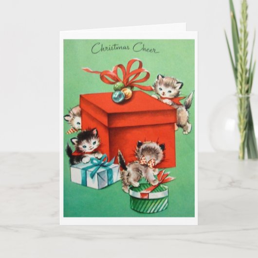 Vintage Kerst - Kittens & kerstsfeer, Feestdagen Kaart (Voorkant)