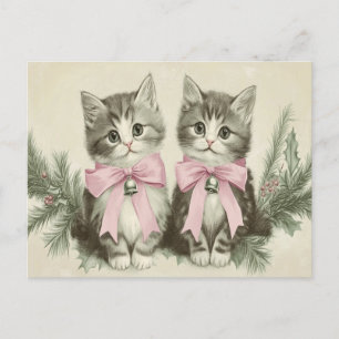 Vintage Kerst Kittens met Roze Bogen Briefkaart