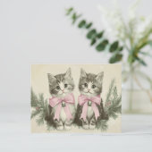 Vintage Kerst Kittens met Roze Bogen Briefkaart (Staand voorkant)