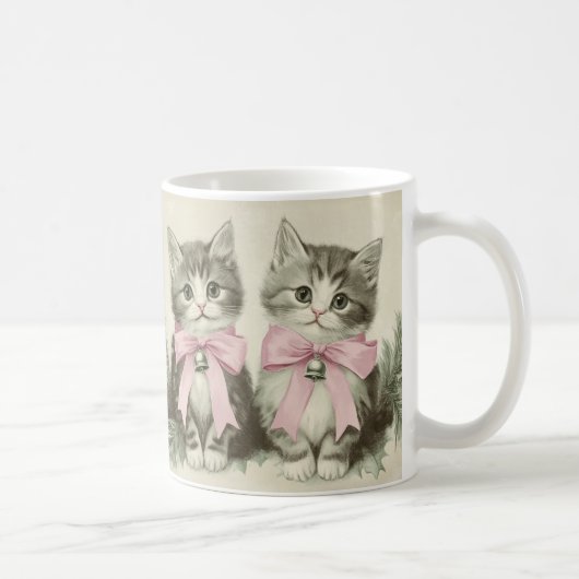 Vintage Kerst Kittens met Roze Bogen Koffiemok (Rechts)