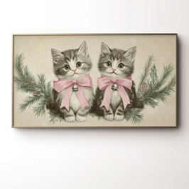 Vintage Kerst Kittens met Roze Bogen Poster
