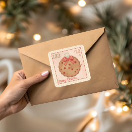 Vintage Kerst Koekje Ornament Vierkante Sticker