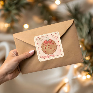 Vintage Kerst Koekje Ornament Vierkante Sticker