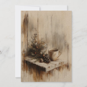 Vintage Kerst Koffie petite olieverfschilderij Feestdagenkaart