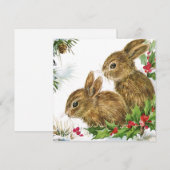 Vintage kerst konijntjes in Holly Feestdagenkaart (Voorkant / Achterkant)