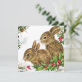 Vintage kerst konijntjes in Holly Feestdagenkaart (Staand voorkant)