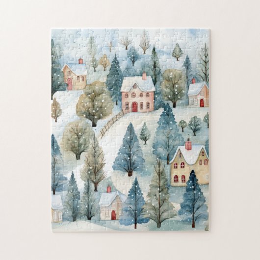 Vintage Kerst Koude Sneeuwstad Legpuzzel (Verticaal)