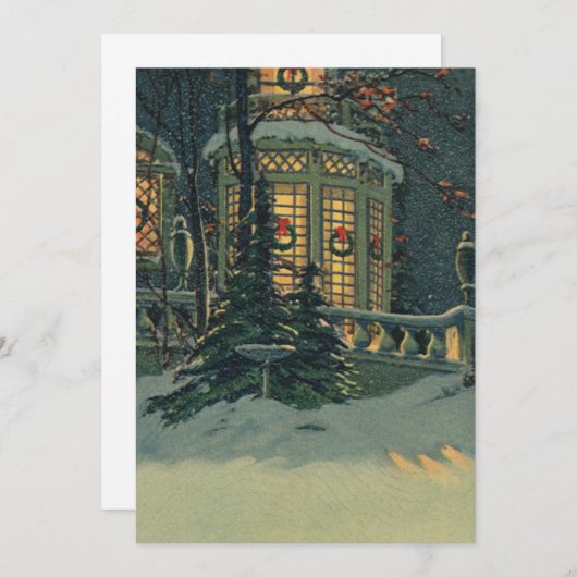 Vintage kerst kransen in Windows uitnodiging (Voorkant / Achterkant)