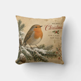 vintage kerst kussen met roodborstje