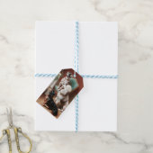 Vintage Kerst Label, Honden met Kerstmis Cadeaulabel (Met Touw)