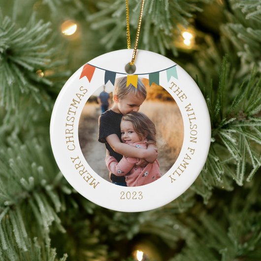 Vintage Kerst Licht Ornament Familie Foto