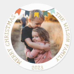 Vintage Kerst Licht Ornament Familie Foto Ronde Sticker