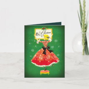 Vintage Kerst lijst groen rood glitter meisje