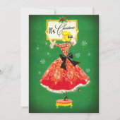 Vintage Kerst lijst groen rood glitter meisje Bedankkaart (Voorkant)