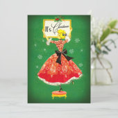 Vintage Kerst lijst groen rood glitter meisje Bedankkaart (Staand voorkant)