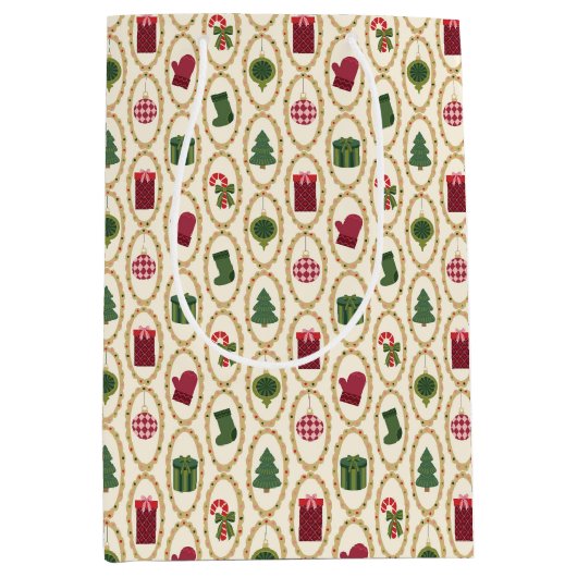 Vintage kerst Lijsten Medium Cadeauzakje (Voorkant)