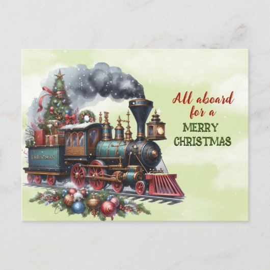 Vintage kerst locomotief Briefkaart (Voorkant)