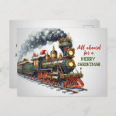 Vintage kerst locomotief Briefkaart (Voorkant / Achterkant)