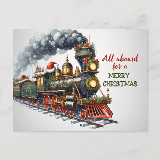 Vintage kerst locomotief Briefkaart (Voorkant)