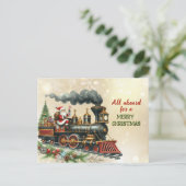 Vintage kerst locomotief Briefkaart (Staand voorkant)