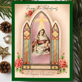 Vintage Kerst Madonna Aangepaste Naam Feestdagenkaart