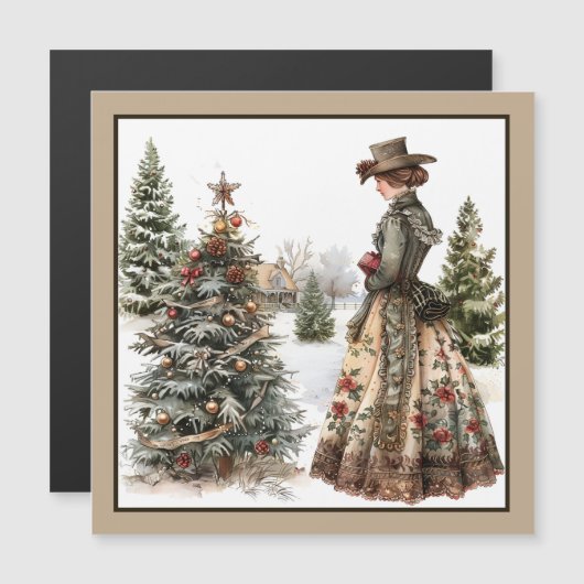 Vintage Kerst Magnetische Kaart (Voorkant / Achterkant)