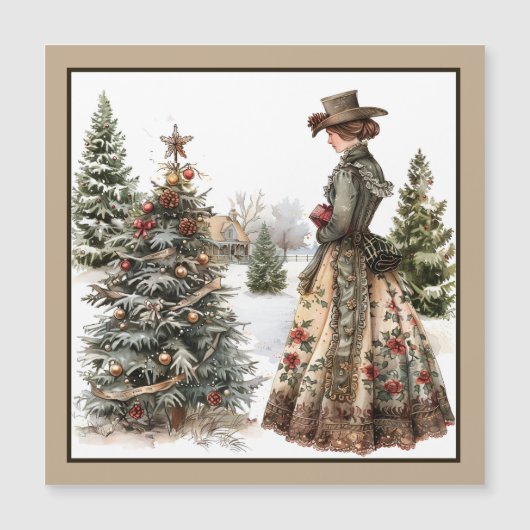 Vintage Kerst Magnetische Kaart (Voorkant)