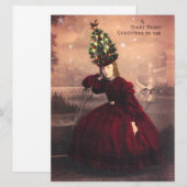 Vintage kerst meisje met boom Pet Feestdagenkaart (Voorkant / Achterkant)