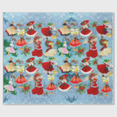 Vintage kerst meisjes cadeaupapier (Vlak)