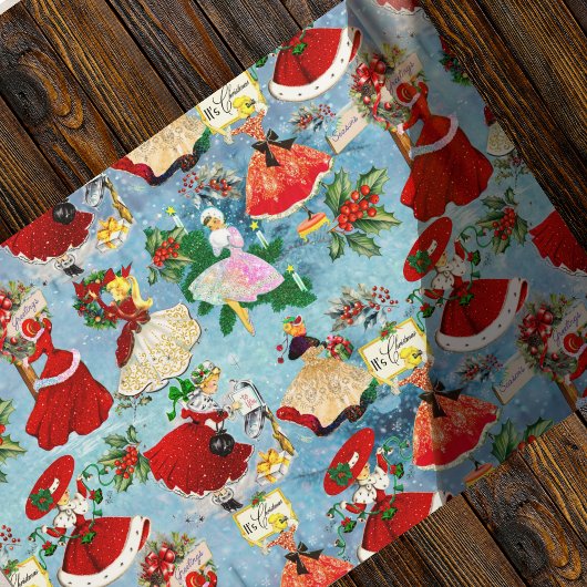 Vintage kerst meisjes cadeaupapier